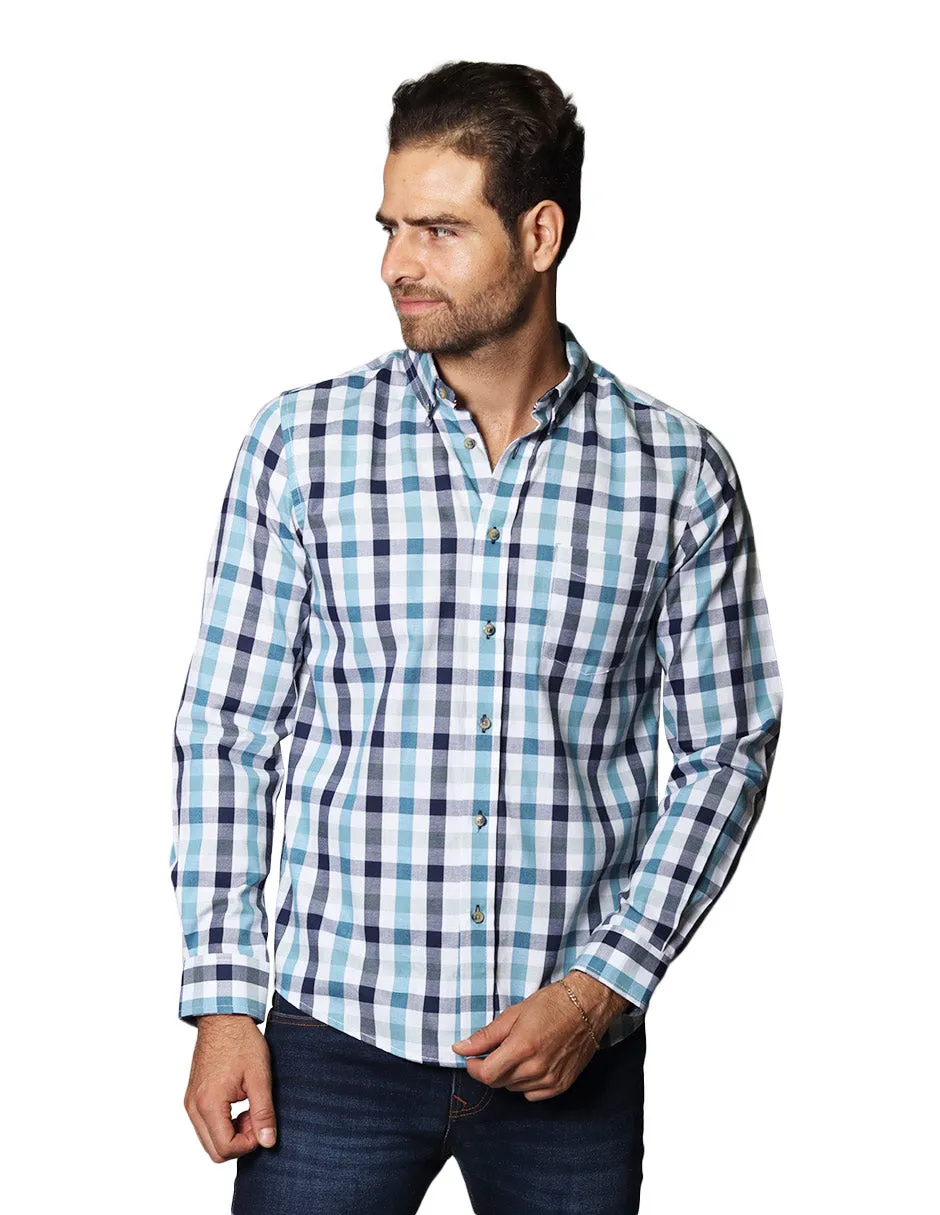 Camisas Hombre Casuales De Manga Larga Con Estampado De Cuadros Relaxed Fit B35107 Verde