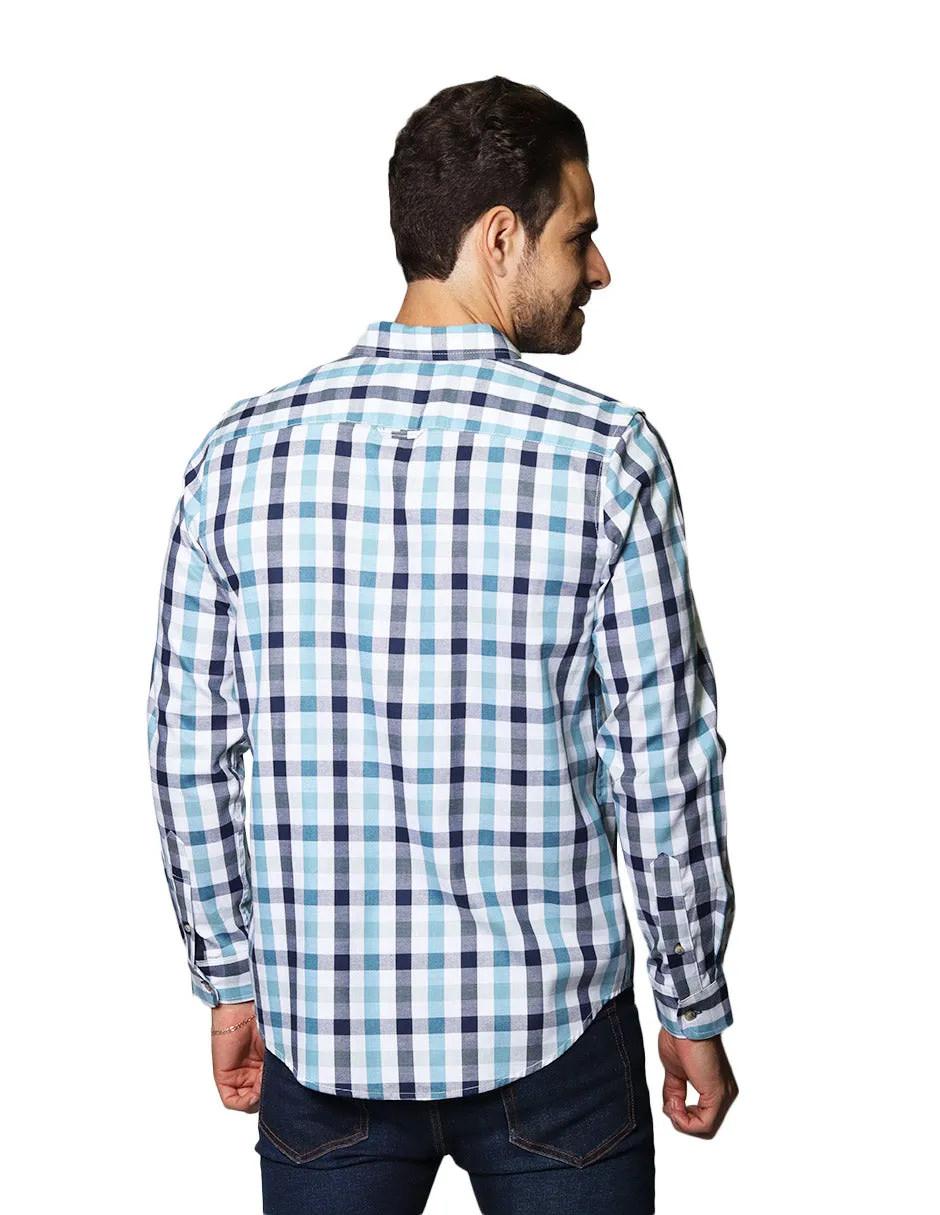 Camisas Hombre Casuales De Manga Larga Con Estampado De Cuadros Relaxed Fit B35107 Verde