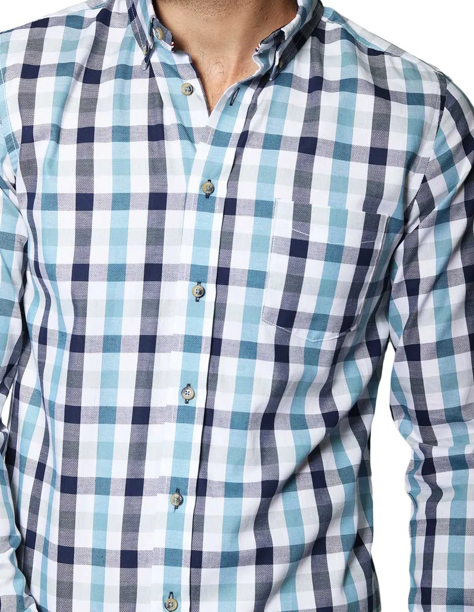 Camisas Hombre Casuales De Manga Larga Con Estampado De Cuadros Relaxed Fit B35107 Verde