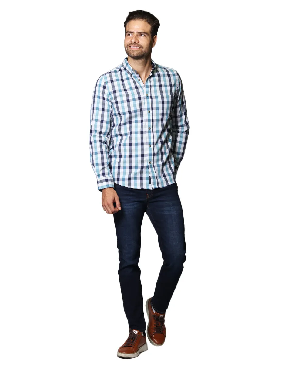 Camisas Hombre Casuales De Manga Larga Con Estampado De Cuadros Relaxed Fit B35107 Verde