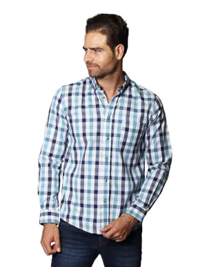 Camisas Hombre Casuales De Manga Larga Con Estampado De Cuadros Relaxed Fit B35107 Verde