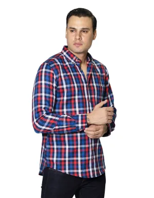 Camisas Hombre Casuales De Manga Larga Con Estampado De Cuadros Relaxed Fit B35108 Rojo