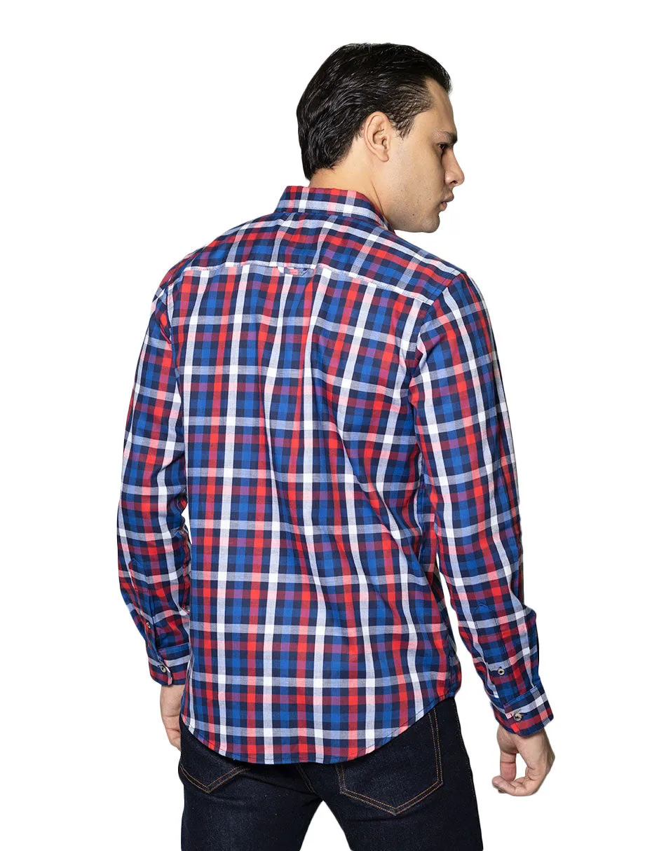Camisas Hombre Casuales De Manga Larga Con Estampado De Cuadros Relaxed Fit B35108 Rojo