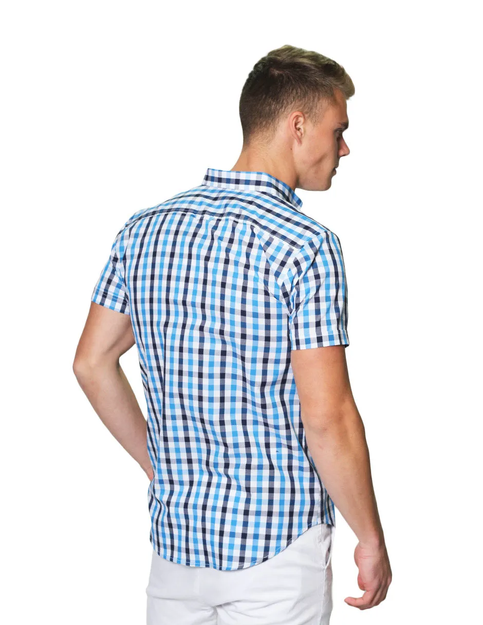 Camisas Para Hombre Manga Corta Cuadros Regular Fit B31251 Azul