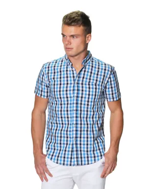 Camisas Para Hombre Manga Corta Cuadros Regular Fit B31251 Azul