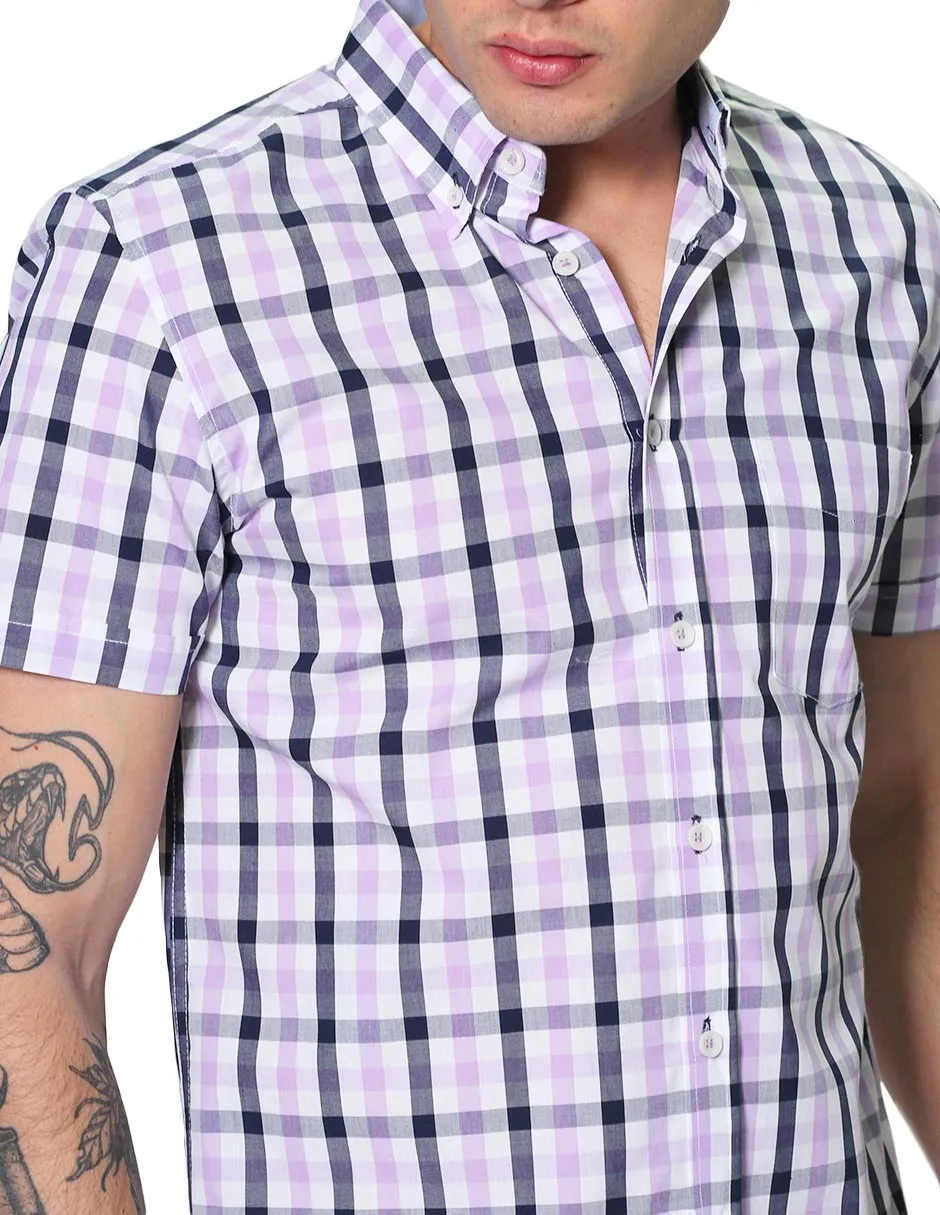 Camisas Para Hombre Manga Corta Cuadros Regular Fit B31251 Lila