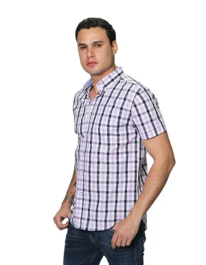 Camisas Para Hombre Manga Corta Cuadros Regular Fit B31251 Lila