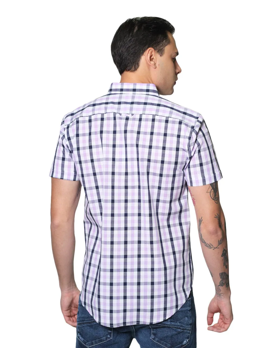 Camisas Para Hombre Manga Corta Cuadros Regular Fit B31251 Lila