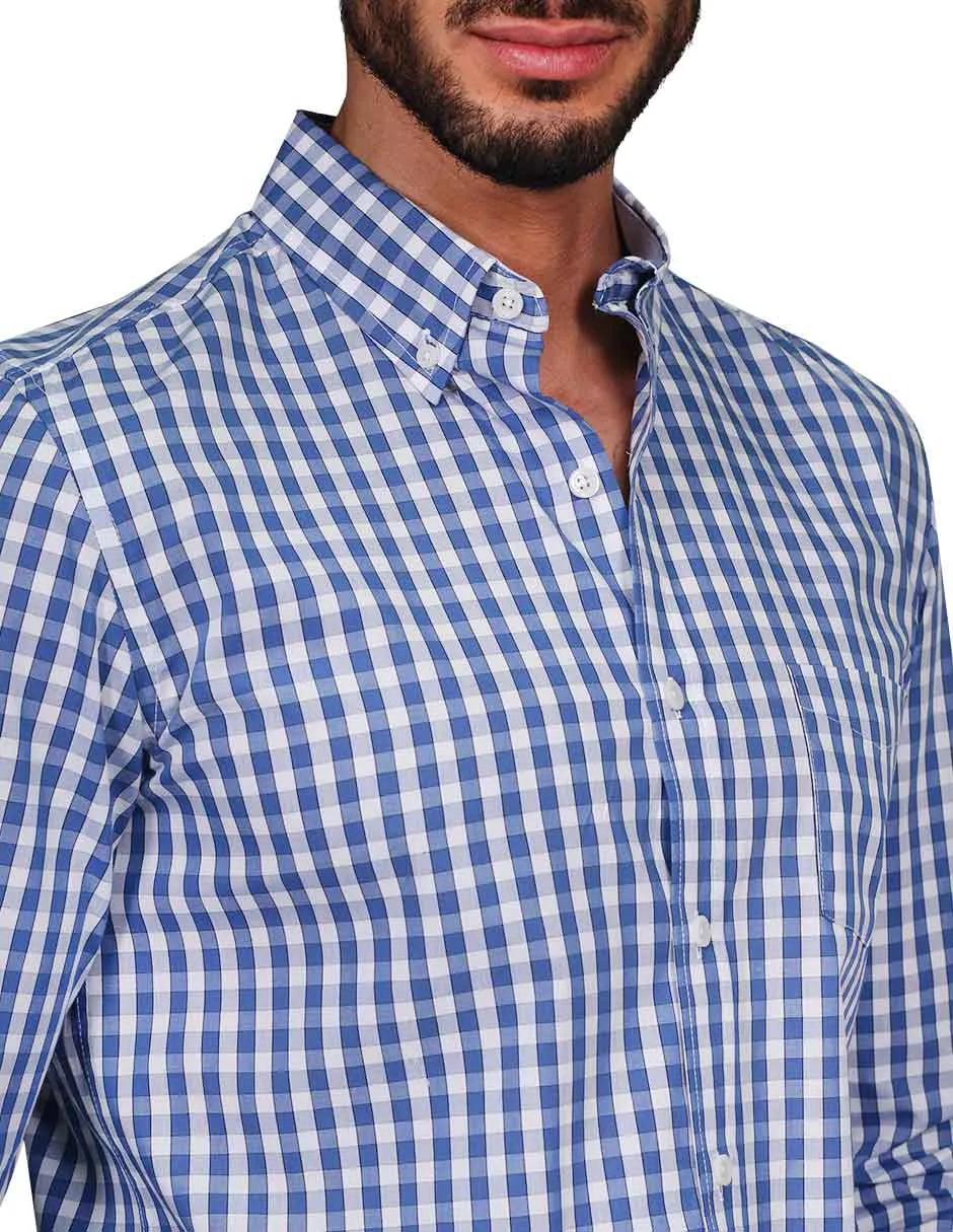 Camisas Para Hombre Manga Larga Regular Fit Cuadros Azul B21208