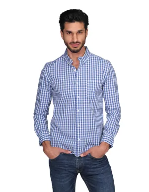 Camisas Para Hombre Manga Larga Regular Fit Cuadros Azul B21208