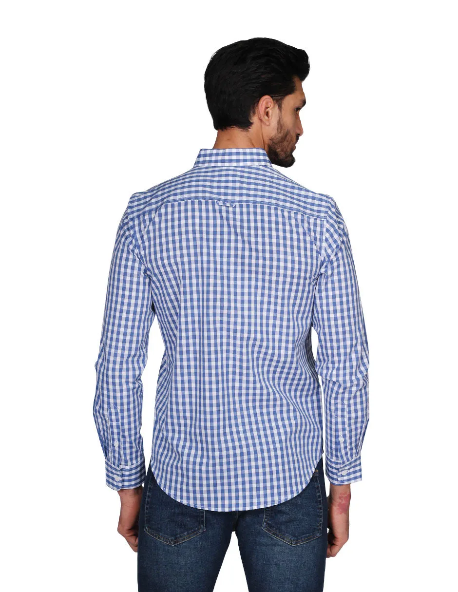Camisas Para Hombre Manga Larga Regular Fit Cuadros Azul B21208