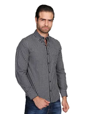 Camisas Para Hombre Manga Larga Regular Fit Cuadros Negro B21210
