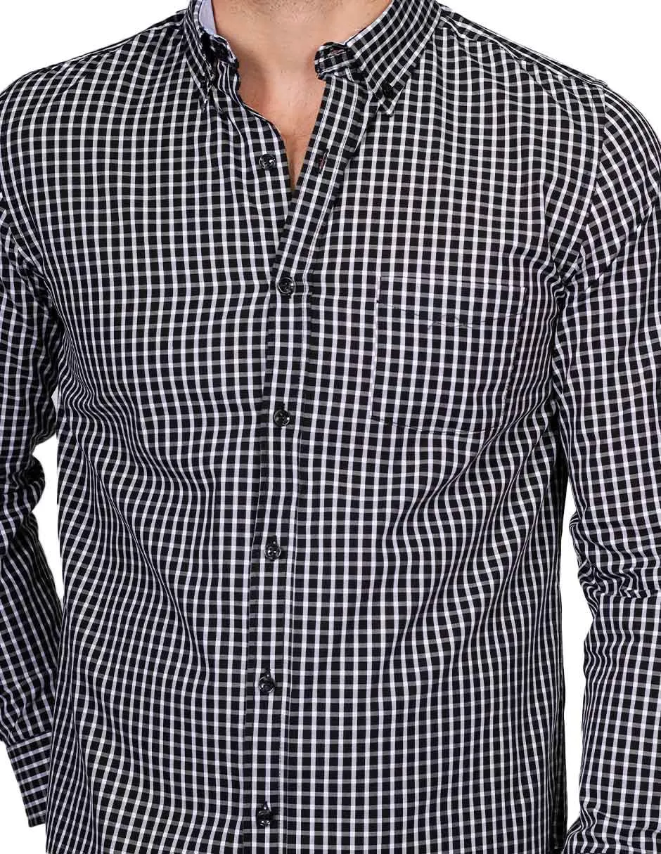 Camisas Para Hombre Manga Larga Regular Fit Cuadros Negro B21210