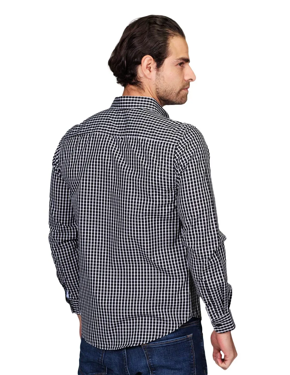 Camisas Para Hombre Manga Larga Regular Fit Cuadros Negro B21210