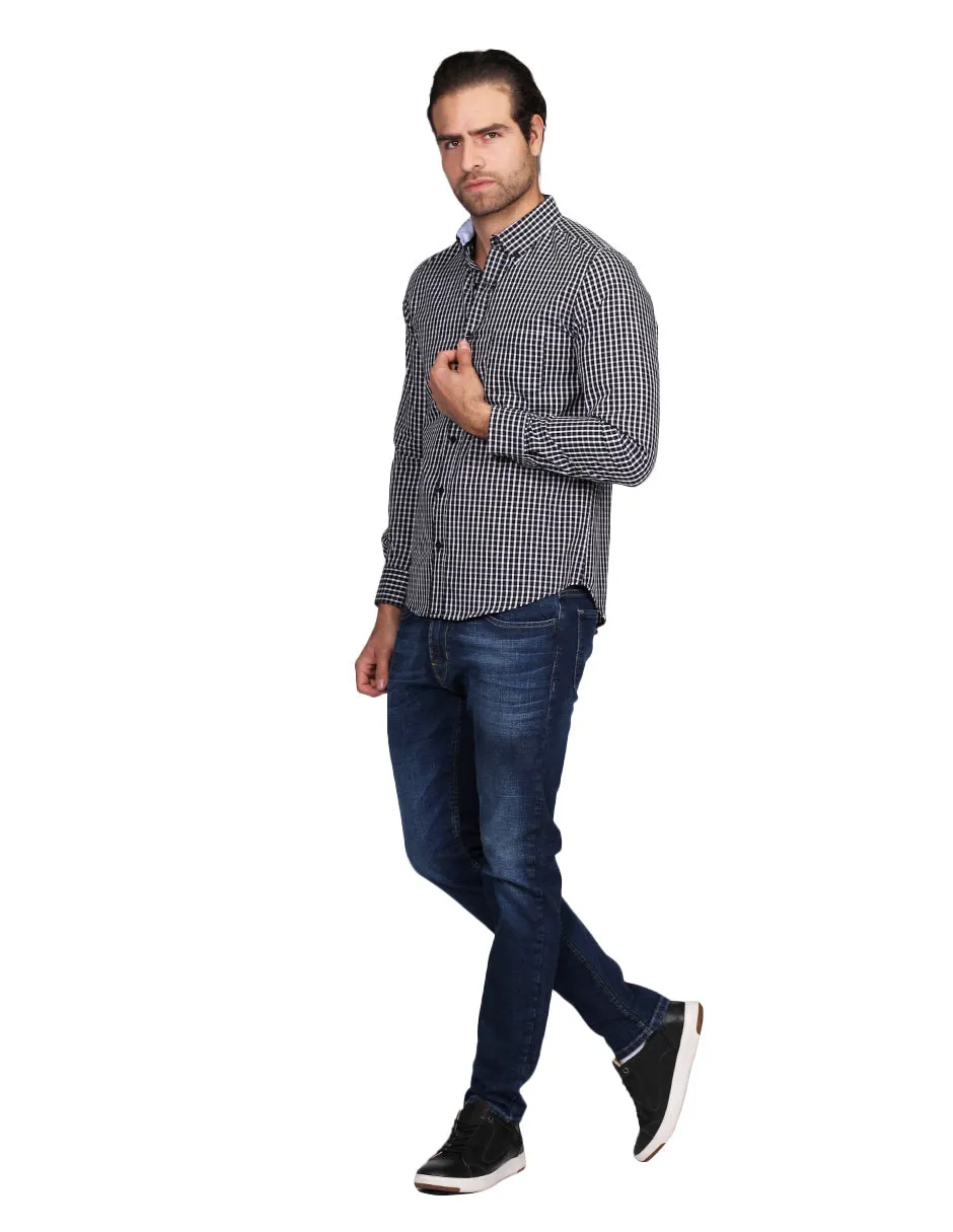 Camisas Para Hombre Manga Larga Regular Fit Cuadros Negro B21210
