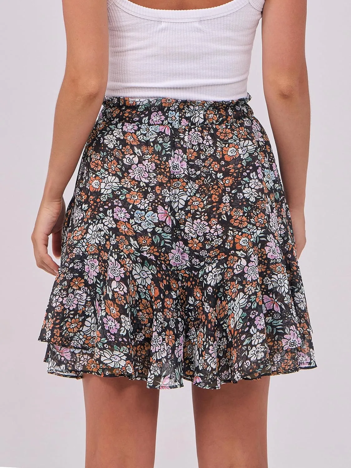 Caracilia Skorts for Women Boho Casual Beach Mini Skirts Summer Floral Ruffle Chiffon Flowy Shorts 2025 Trendy Outfits
