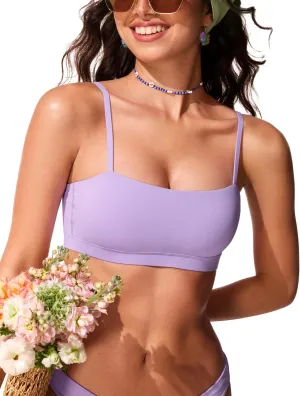 CRZ YOGA Womens Bikini Top A-C Cup Adjustable Thin Straps Bathing Suit Square Neck Padded Swimsuits