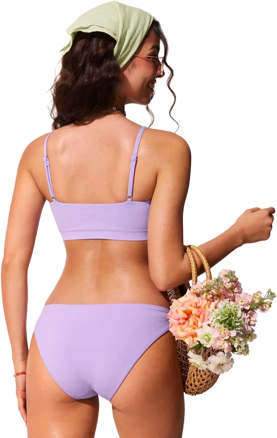 CRZ YOGA Womens Bikini Top A-C Cup Adjustable Thin Straps Bathing Suit Square Neck Padded Swimsuits