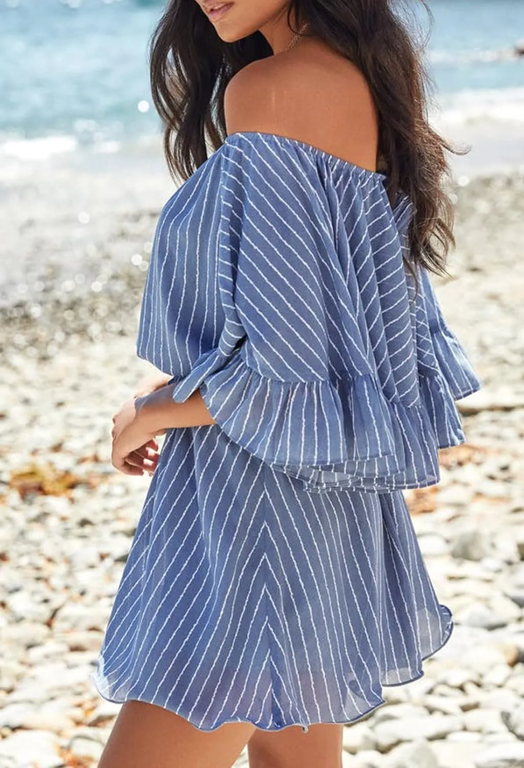 Fixmatti Women Boho Summer Romper Casual Floral Print Off Shoulder Strapless Shorts Jumpsuits