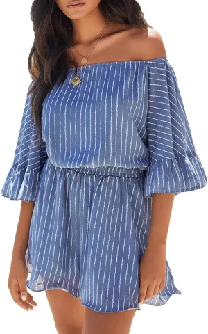 Fixmatti Women Boho Summer Romper Casual Floral Print Off Shoulder Strapless Shorts Jumpsuits