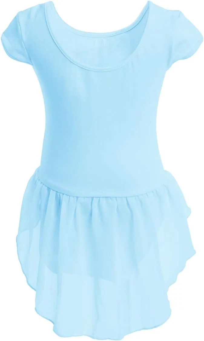 IBAKOM Girls' Raglan Cap Sleeve Leotard for Toddler Kids Gymnastics Dance Ballet Dress High Low Skirted Ballerina Dancewear
