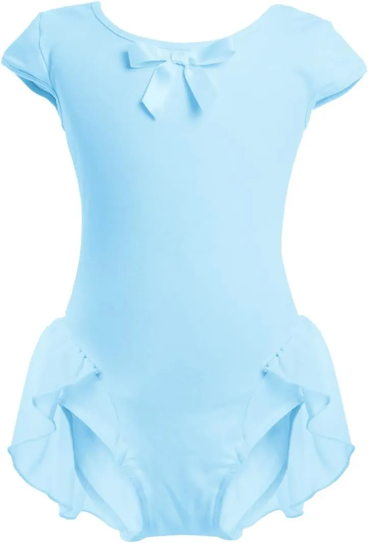 IBAKOM Girls' Raglan Cap Sleeve Leotard for Toddler Kids Gymnastics Dance Ballet Dress High Low Skirted Ballerina Dancewear