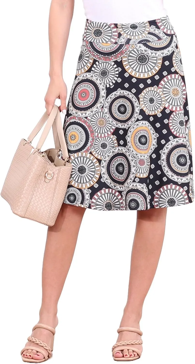 Popana Womens Casual Knee Length A-Line Stretch Midi Skirt Plus Size