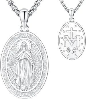 Saint Necklace for Men Sterling Silver St Michael St Christopher St Anthony St Jude Virgin Mary Necklace for Women Catholic Religious Jewelry Gift