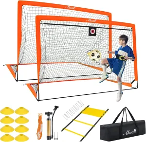 Soccer Goals for Backyard, Set of 2 Soccer Goal for Youth Outdoor Sports Games, 6x4 ft Pop Up Soccer Goal Nets Training Equipment with Ball, Ladder, Cones, Target, Kick Net and Carry Bag