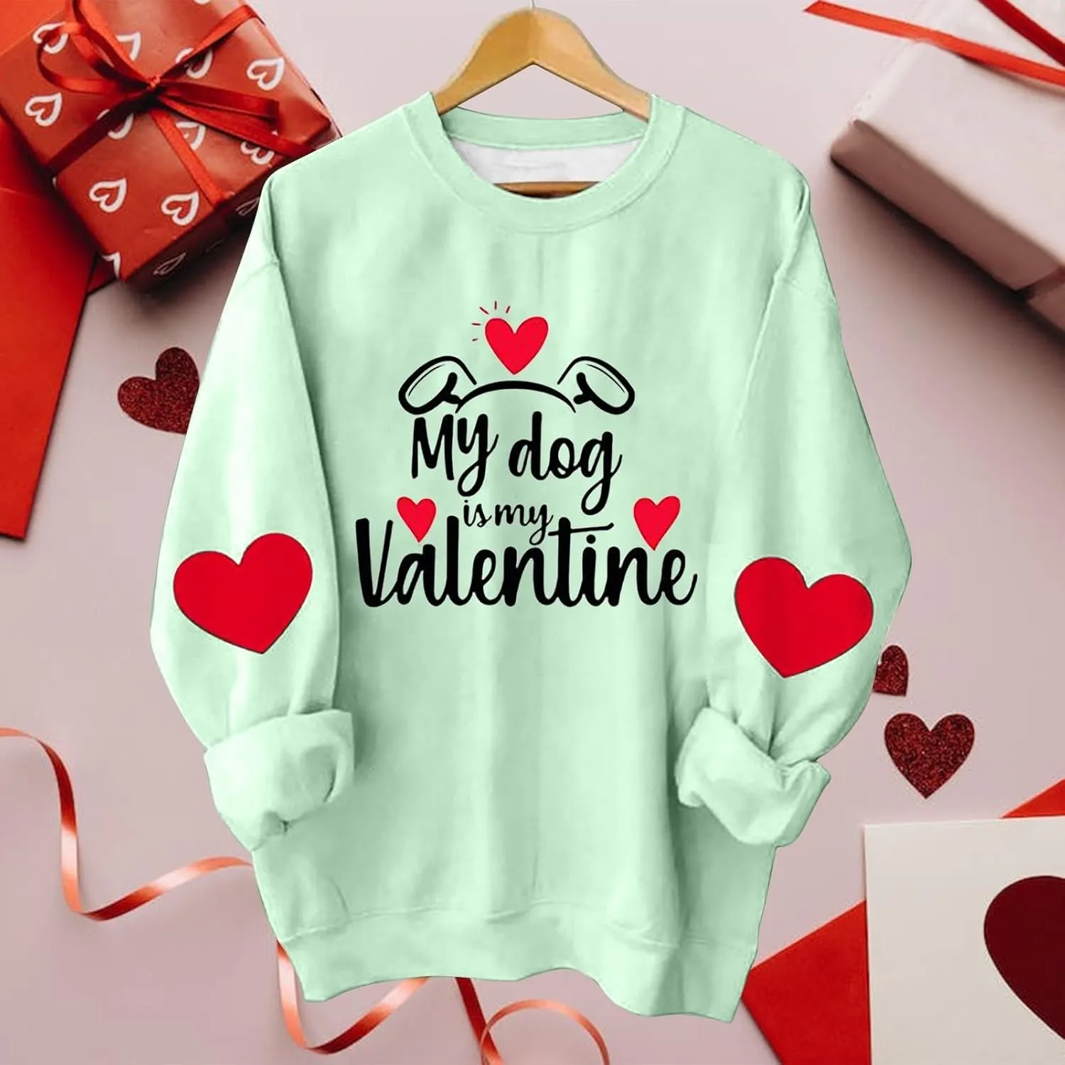 Valentines Day Shirts Women Love Heart Print Graphic Tees My Dog is My Valentine Long Sleeve Tops Dressy Casual