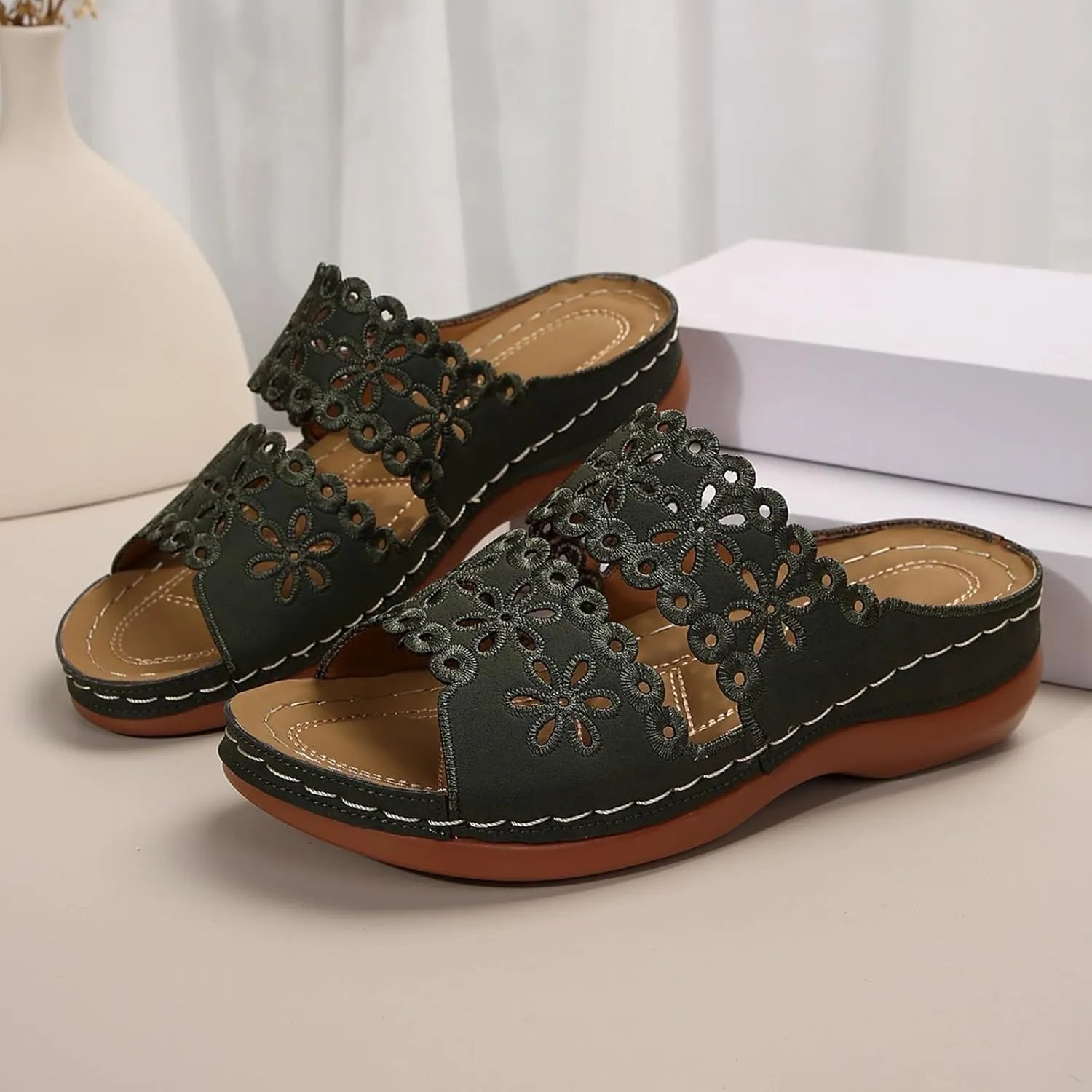Walking Sandals for Women Open Toe Slip On Wedge Slides Arch Support Orthopedic Sandal Memory Foam Platform Shoes