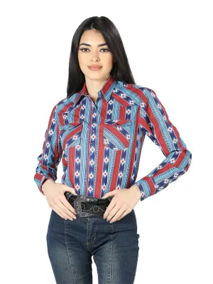 Women's Blue Print Long Sleeve Western Shirt El Señor de los Cielos