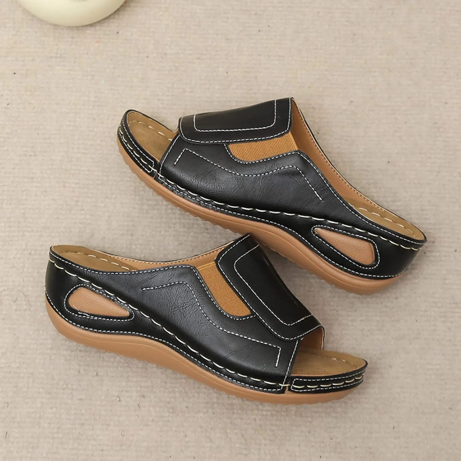 Womens Wedge Sandals Orthotic Comfort Walking Slides Platform Shoes Open Toe Slip On Summer Slippers with Arch Support