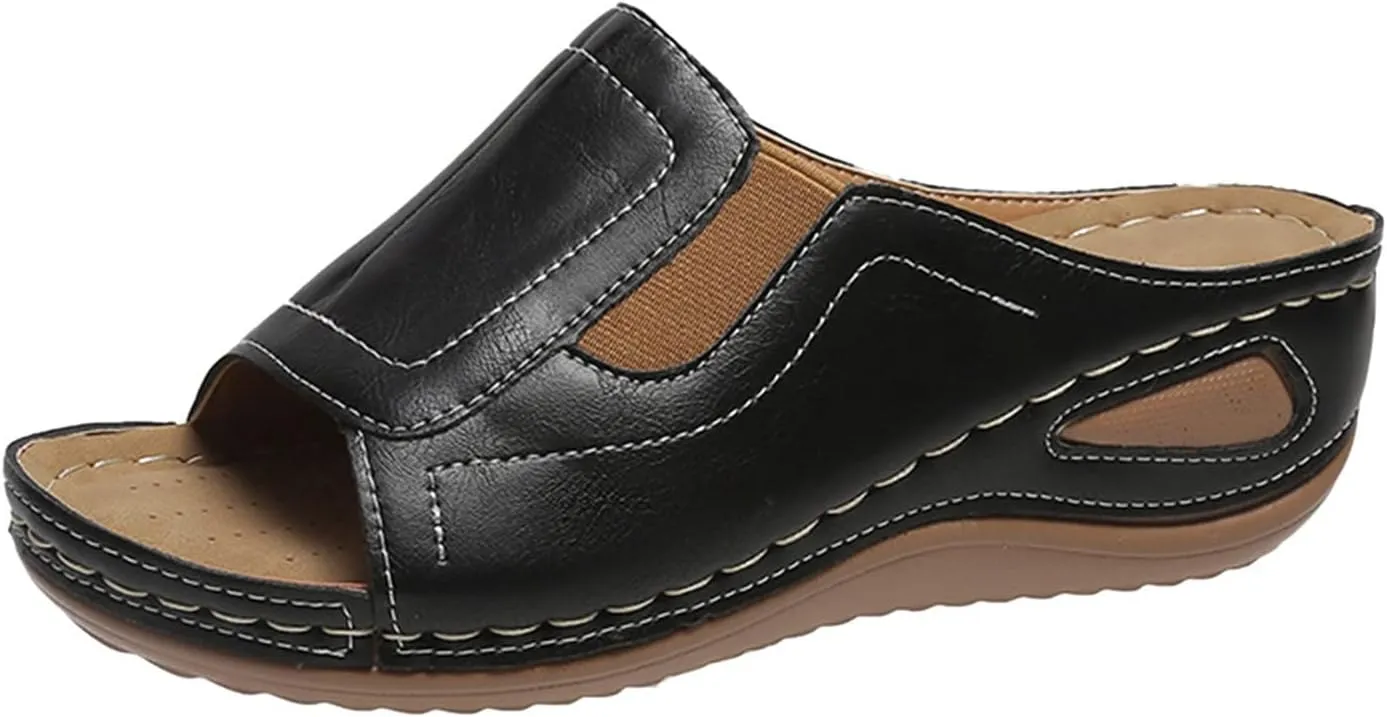 Womens Wedge Sandals Orthotic Comfort Walking Slides Platform Shoes Open Toe Slip On Summer Slippers with Arch Support