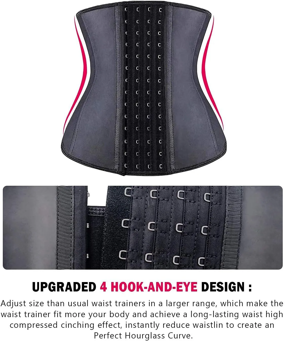 YIANNA Waist Trainer for Women Latex Underbust Waist Corsets Cincher Hourglass Body Shaper 4 Hooks
